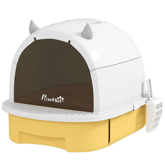 Cat Litter Box With Lid, Front Door Flap, Scoop, Handle, Yellow Cat Litter Box Enclosures Yellow, White, Black at Gallery Canada