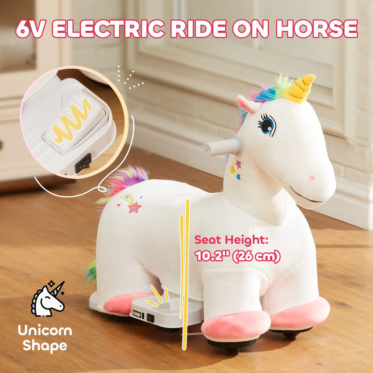 6V Ride On Unicorn, Battery Powered Kids Pony, 18-36 Months, White Rocking Horses at Gallery Canada