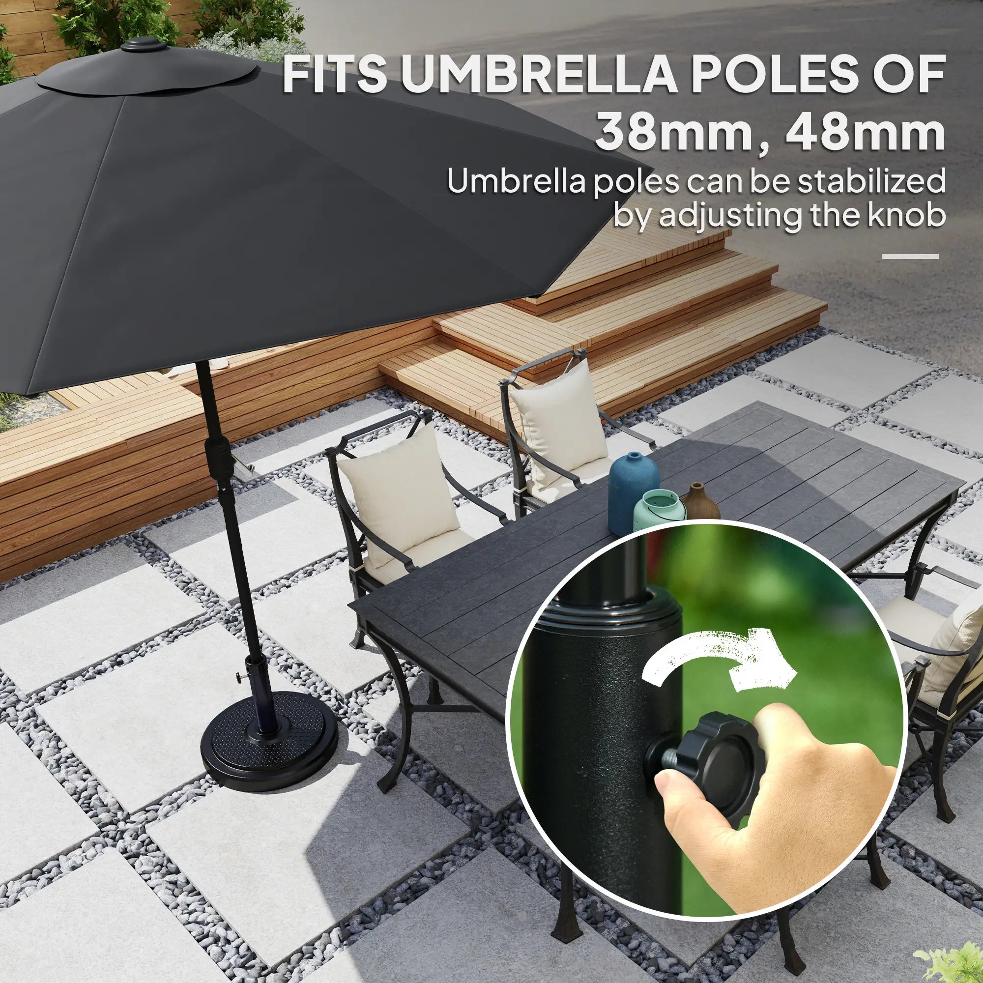 48 Lbs Patio Umbrella Base, Round HDPE, For 1.5