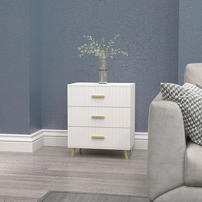 3 Drawer Cabinet, Bedroom Chest of Drawers, Aluminium Legs, Gold Handles, White Storage Cabinets at Gallery Canada