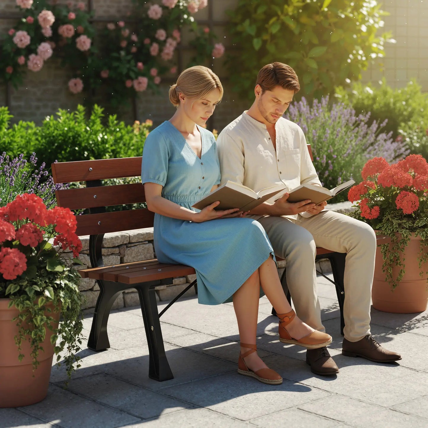 47 Inch Outdoor Garden Bench, Aluminum Wood Patio Loveseat, 528 lbs. Outdoor Benches at Gallery Canada