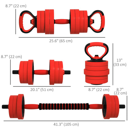 66lbs 4-in-1 Adjustable Weight Dumbbell Set, Barbell, Kettlebell, Red Dumbbells & Barbells at Gallery Canada