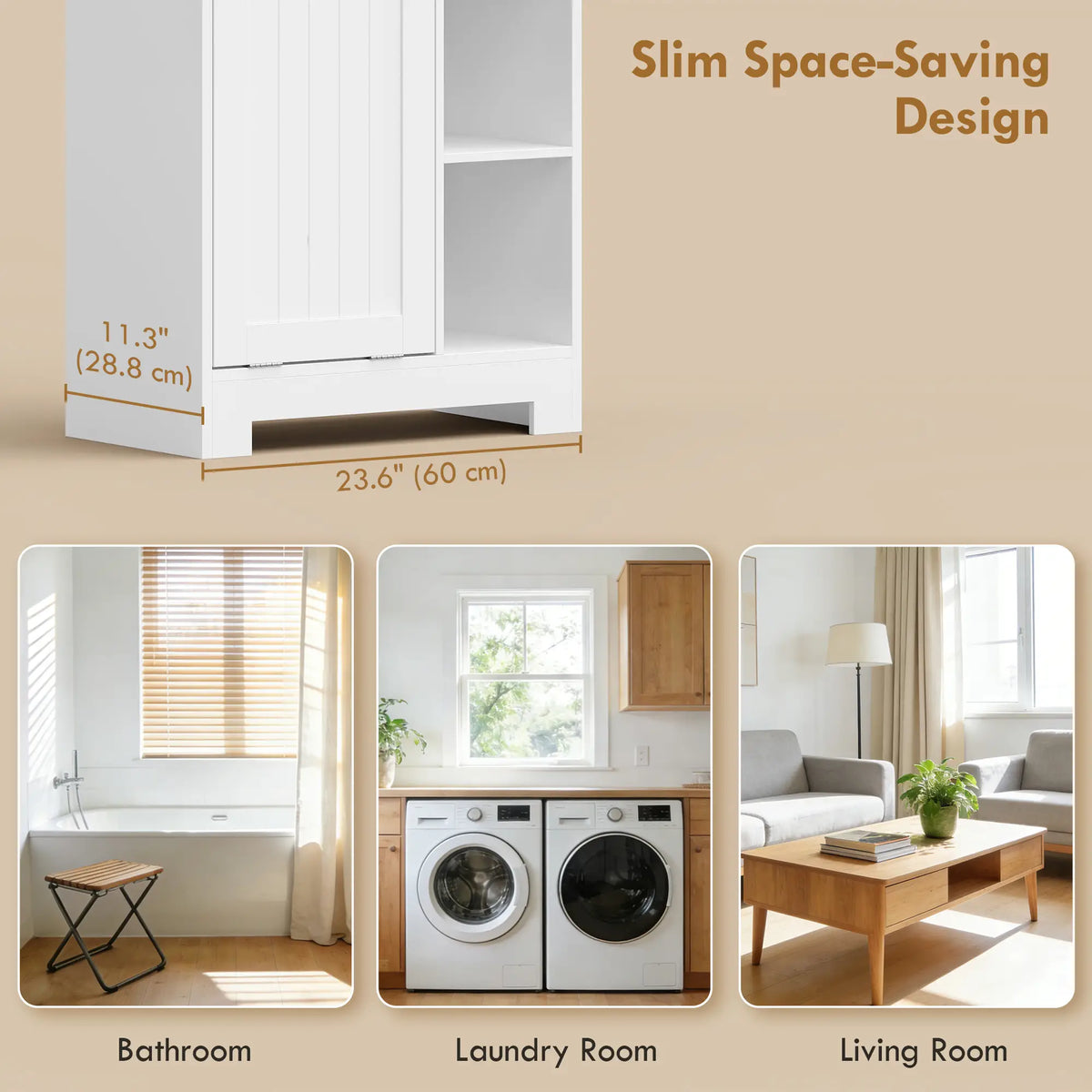 67" Tall Bathroom Storage Cabinet, Slim, White Freestanding Bathroom Cabinets at Gallery Canada