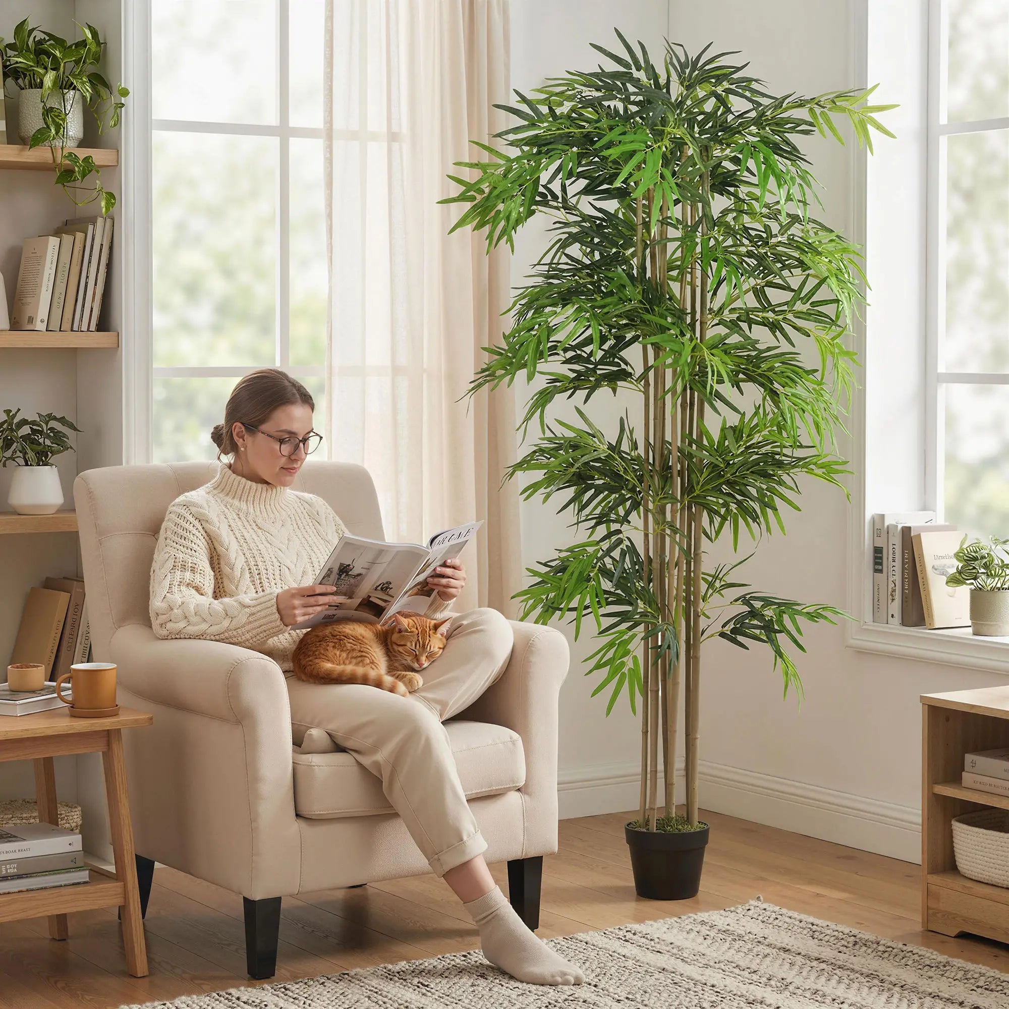 6FT Artificial Bamboo Tree, Fake Plant, 1530 Leaves, Green Artificial Trees at Gallery Canada