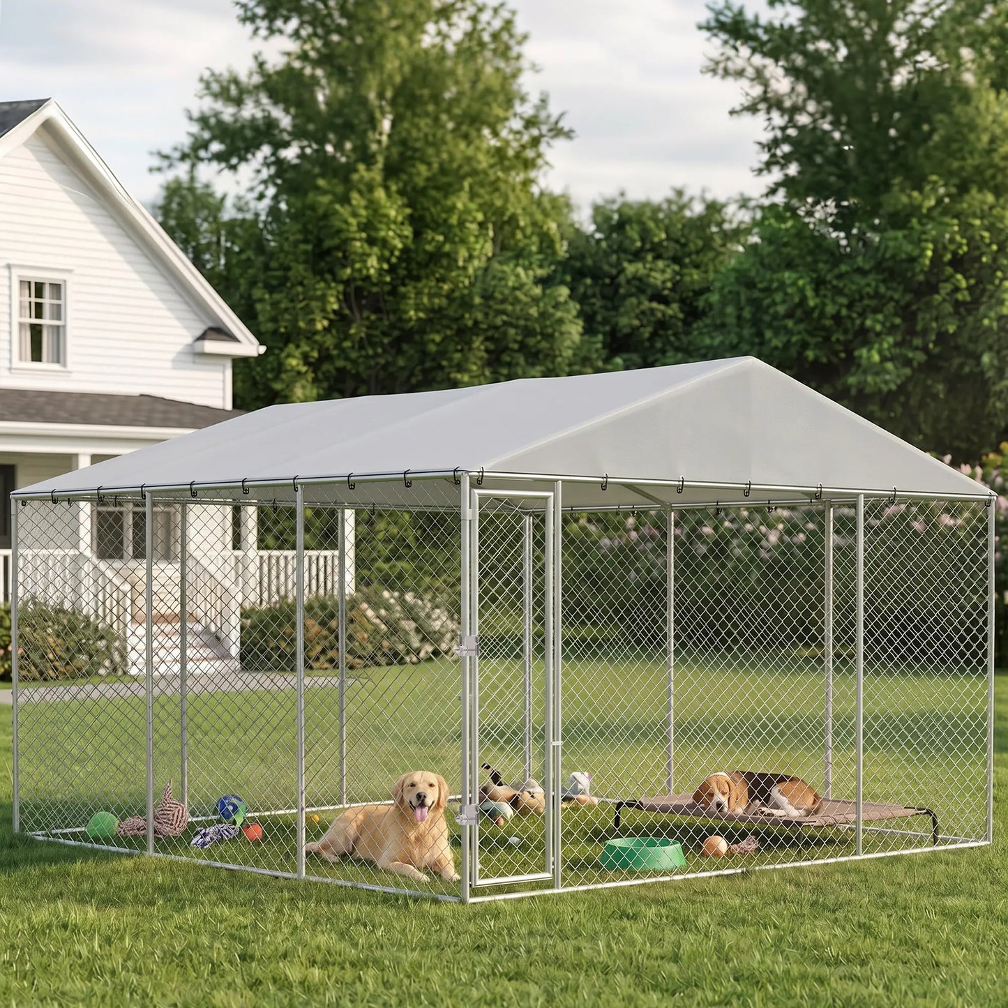 13.1' X 13.1' X 6.6' Outdoor Dog Kennel, Galvanized Steel, Silver Dog Kennels at Gallery Canada