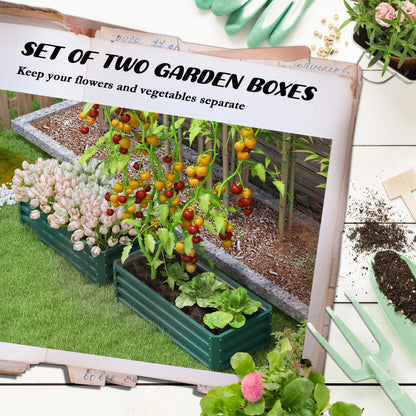 Galvanized Raised Garden Beds, Set of 2, Outdoor Planter Box, Green