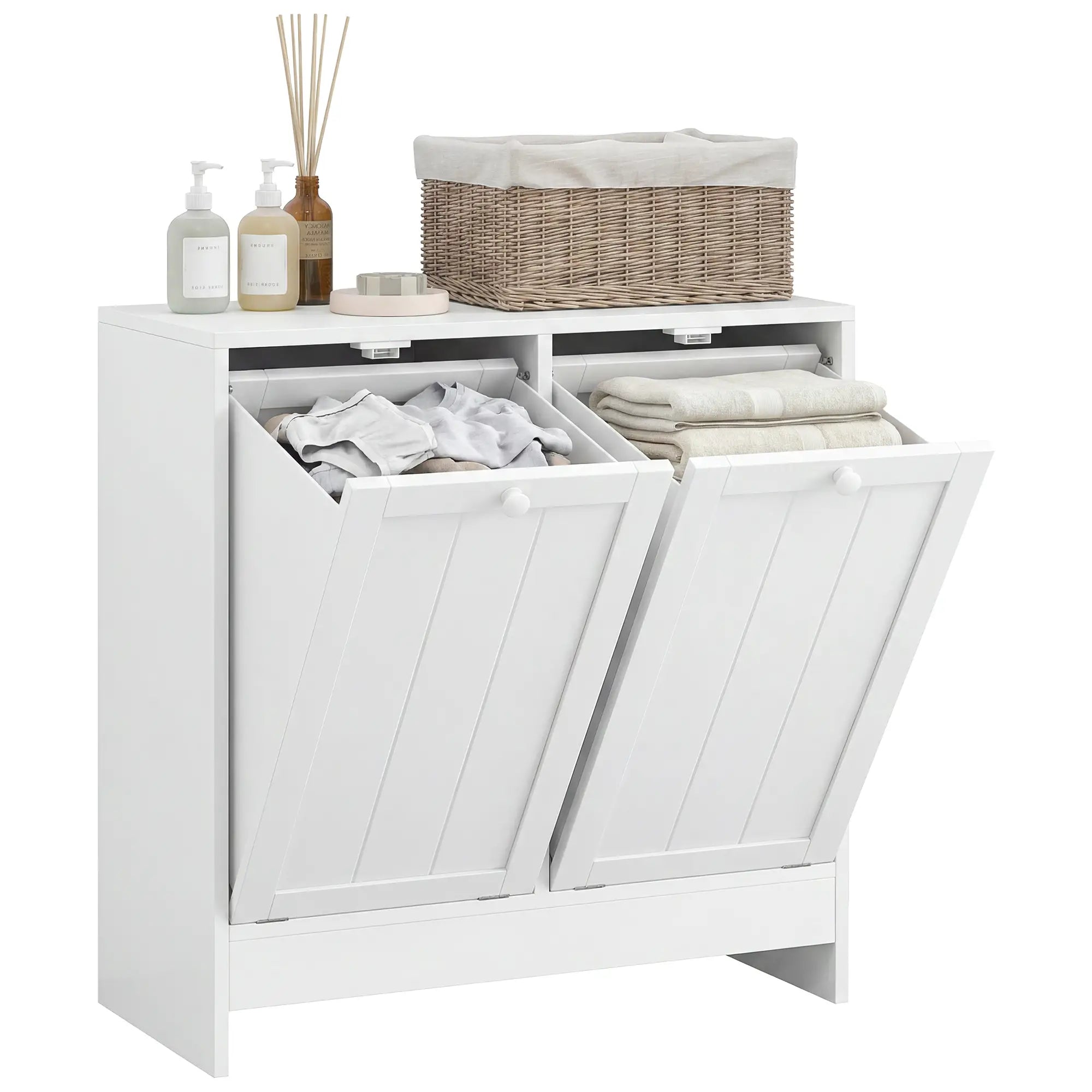 Tilt-Out Laundry Cabinet, 2 Compartment Hamper, White Bathroom Cabinets White at Gallery Canada
