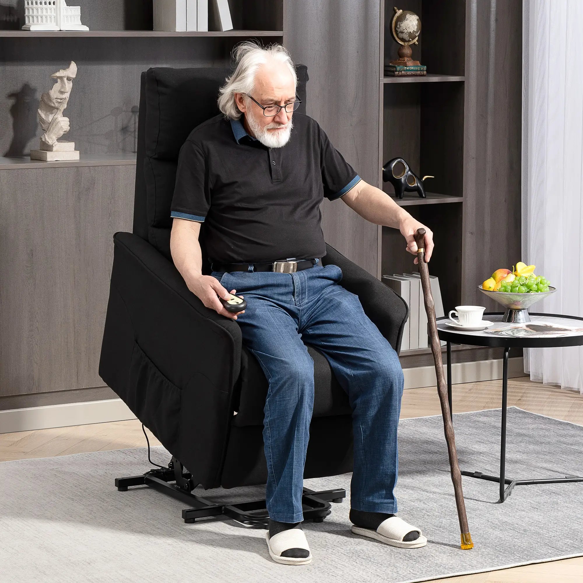Power Lift Chair Recliner, Remote Control, Side Pockets, Black Sofas & Reclining Chairs at Gallery Canada