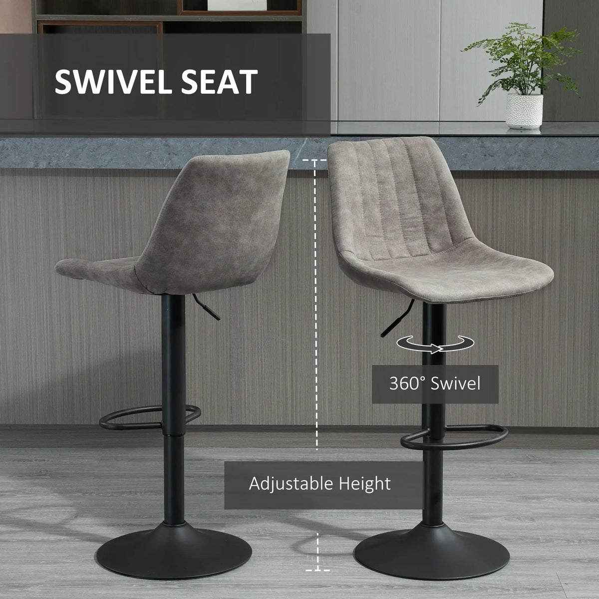 Adjustable Bar Stools Set of 2, Swivel with Back, Footrest, Grey Bar Stools at Gallery Canada