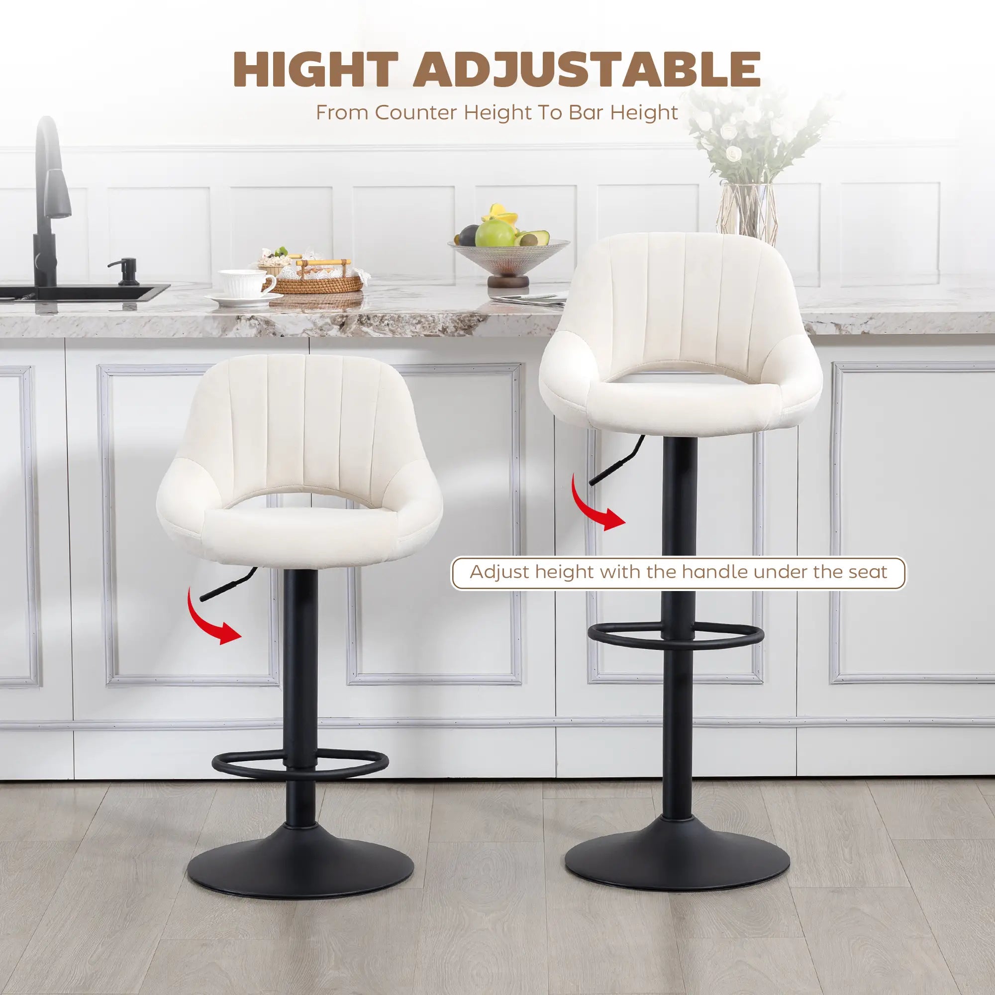 Swivel Bar Stools Set of 2, Adjustable Height, Plush Upholstered, Cream Bar Stools at Gallery Canada