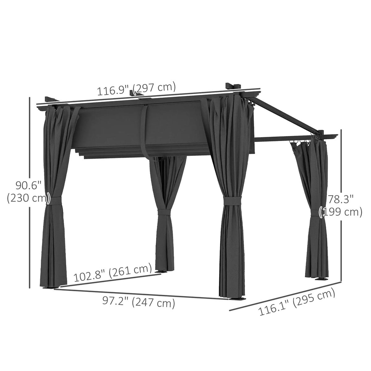 8' x 8.5' Metal Retractable Pergola Canopy With Sidewalls, Outdoor Gazebo Sun Shade Shelter
