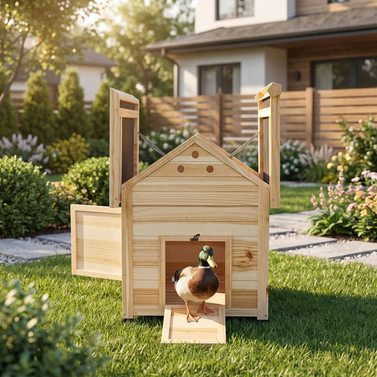Wooden Duck Coop With Openable Roof, Double Doors, Natural Wood Chicken Coops Natural Wood Effect, Black at Gallery Canada