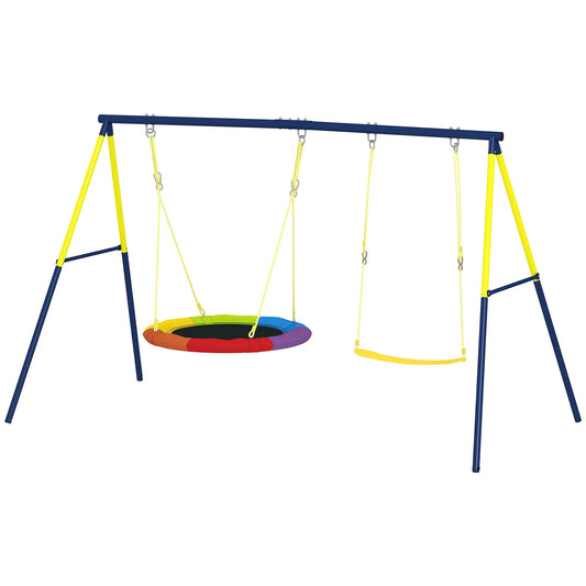 Kids Swing Set With Double Swings, Adjustable Ropes, Metal Frame Gym Sets & Swings Multi Colour at Gallery Canada