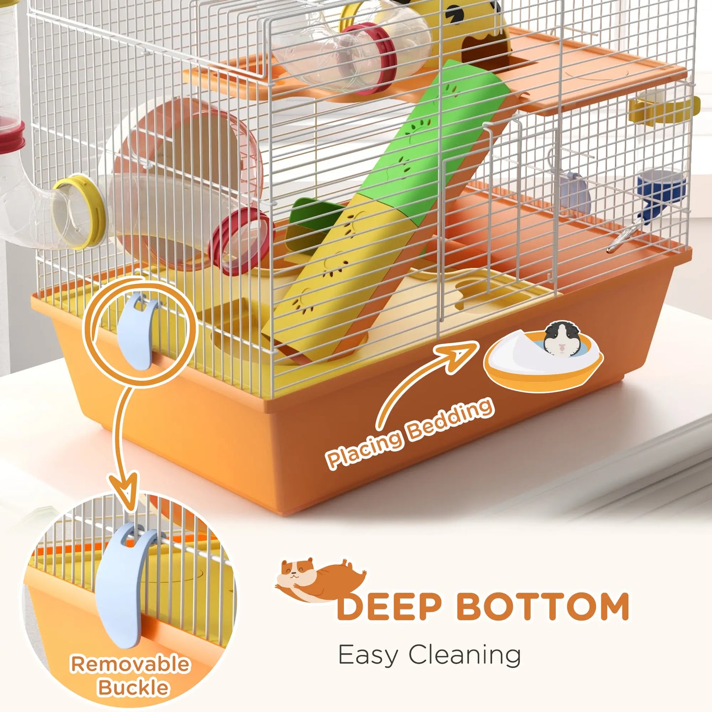 3 Tier Hamster Cage, Tunnels, Water Bottle, Exercise Wheel, 18" x 11" x 15", Orange Hamster Cages at Gallery Canada