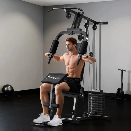 Weight Training Machine, Multifunction Gym Equipment, 143lbs, Black
