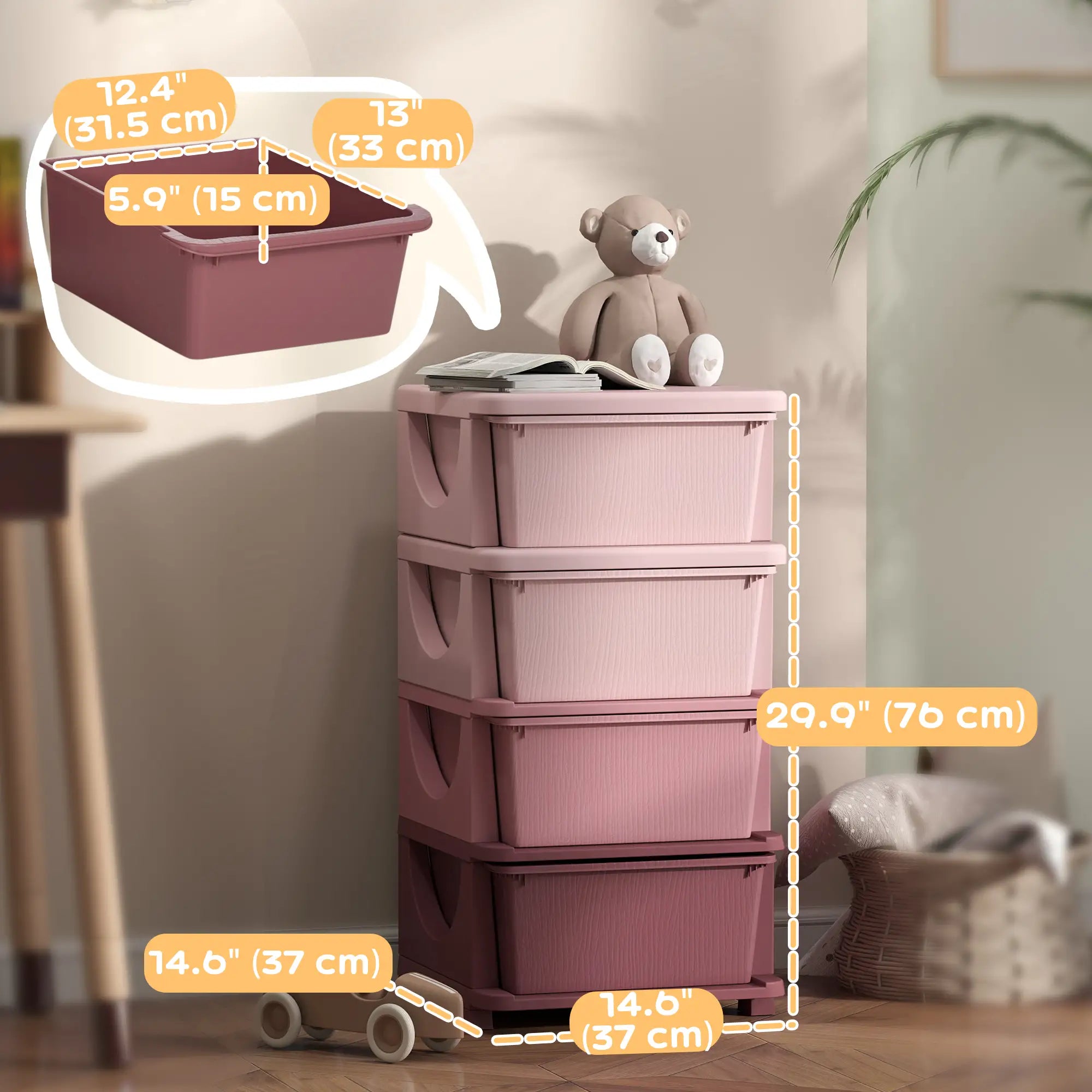 4 Tier Toy Organizer, 4 Plastic Drawers, Pink Baby & Kids Storage at Gallery Canada
