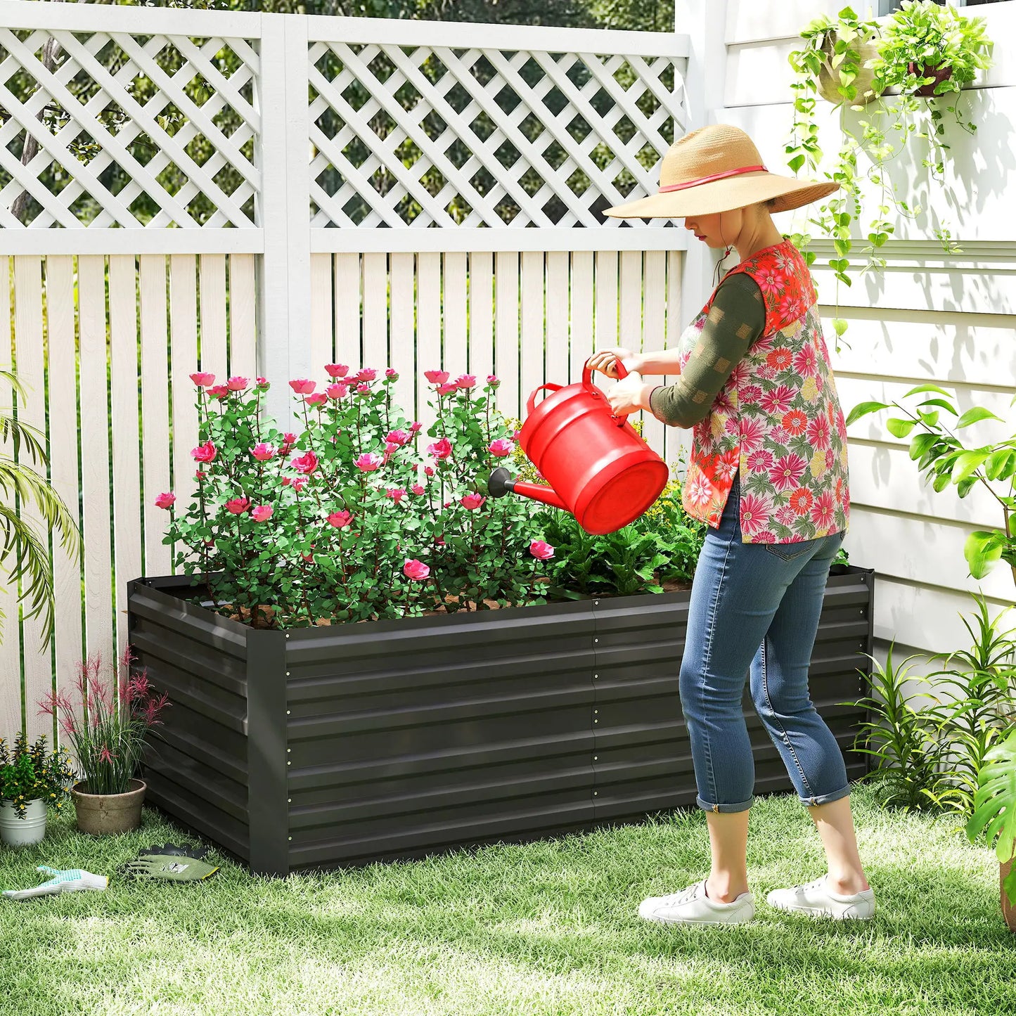 Galvanized Raised Garden Bed, Steel Outdoor Planter, 71" x 35" x 23", Black Raised Garden Beds at Gallery Canada