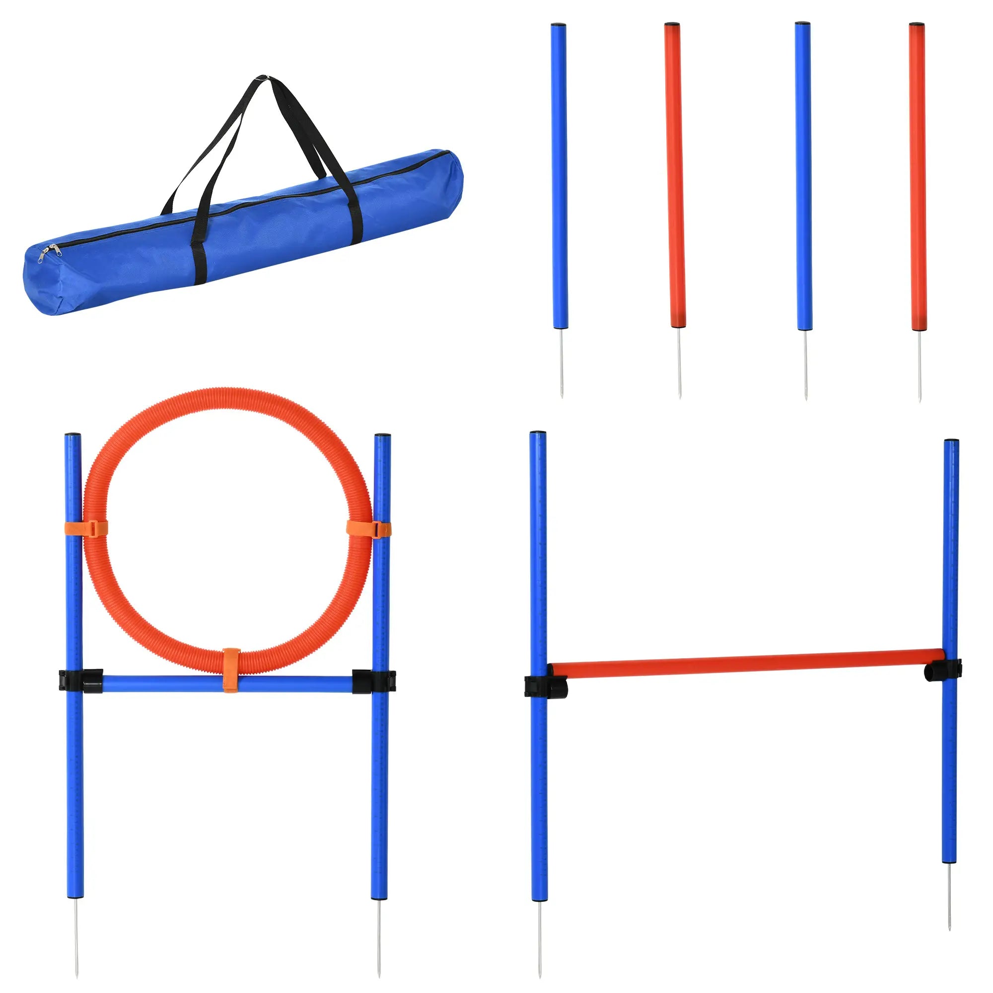 Dog Agility Training Kit, Adjustable Jump Weave Pole Ring Set Dog Agility Training Equipment Blue, Red at Gallery Canada