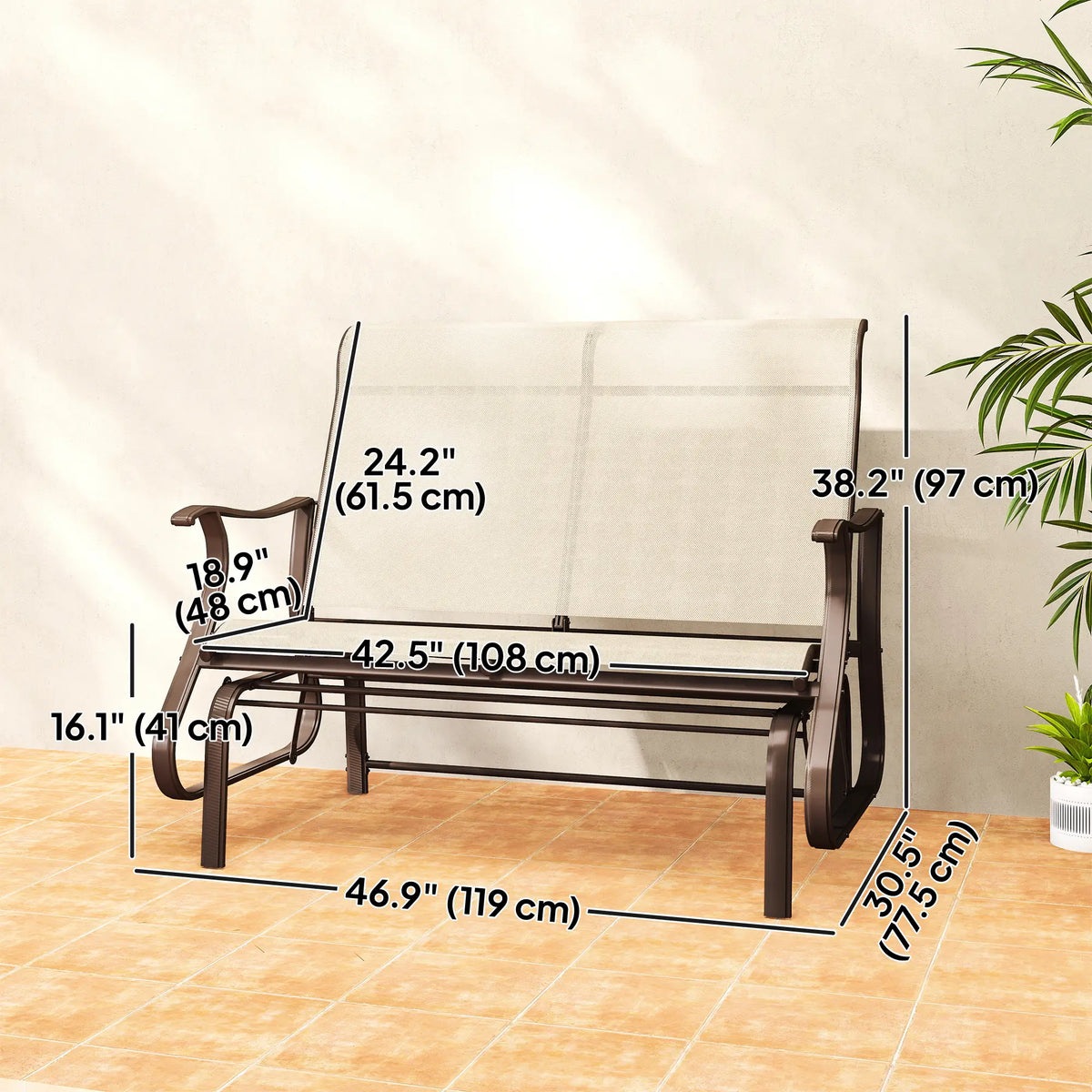 2-Person Outdoor Glider Chair Steel Frame Mesh, Khaki Outdoor Gliders at Gallery Canada