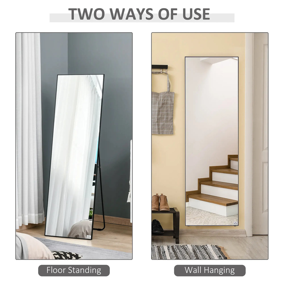64"X20" Full Length Mirror With Support Frame, Black Full Length Mirrors at Gallery Canada