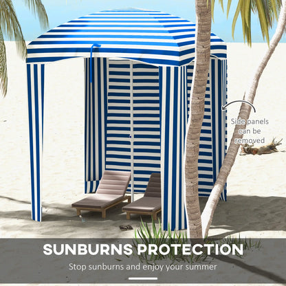 70.1" L x 70.1" W Cabana Umbrella With Walls, Vents, Ruffles, Carry Bag, Blue White Stripe Beach Umbrellas at Gallery Canada