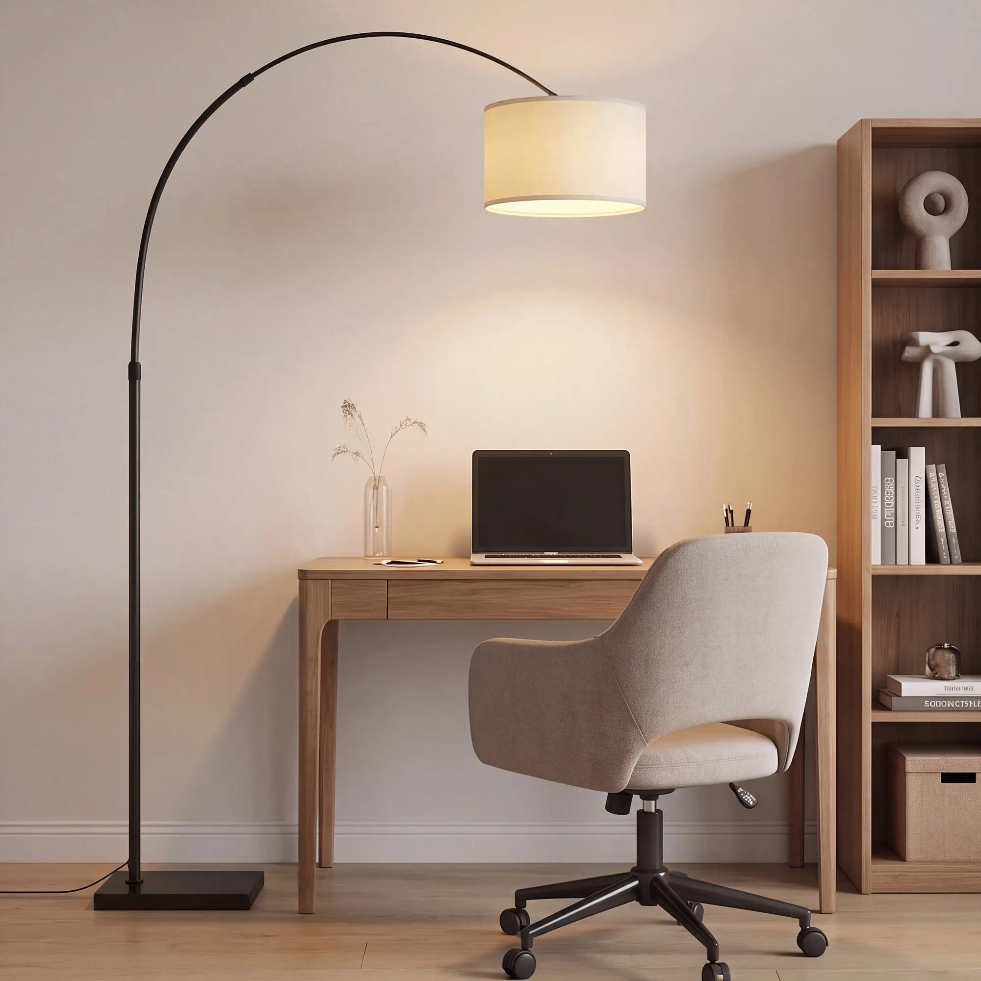Arc Floor Lamp, Adjustable Linen Shade, 90° Tilt Swivel, Black Floor Lamps & Ceiling Fan Lights at Gallery Canada