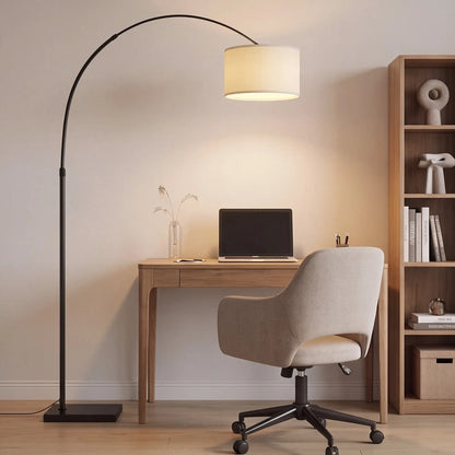 Arc Floor Lamp, Adjustable Linen Shade, 90° Tilt Swivel, Black Floor Lamps & Ceiling Fan Lights at Gallery Canada