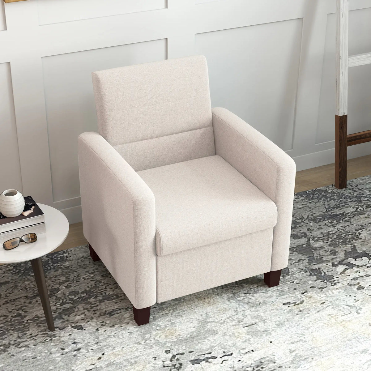 Modern Fabric Accent Chair, Seat Cushion, Non-Slip Pads, Cream White Accent Chairs at Gallery Canada