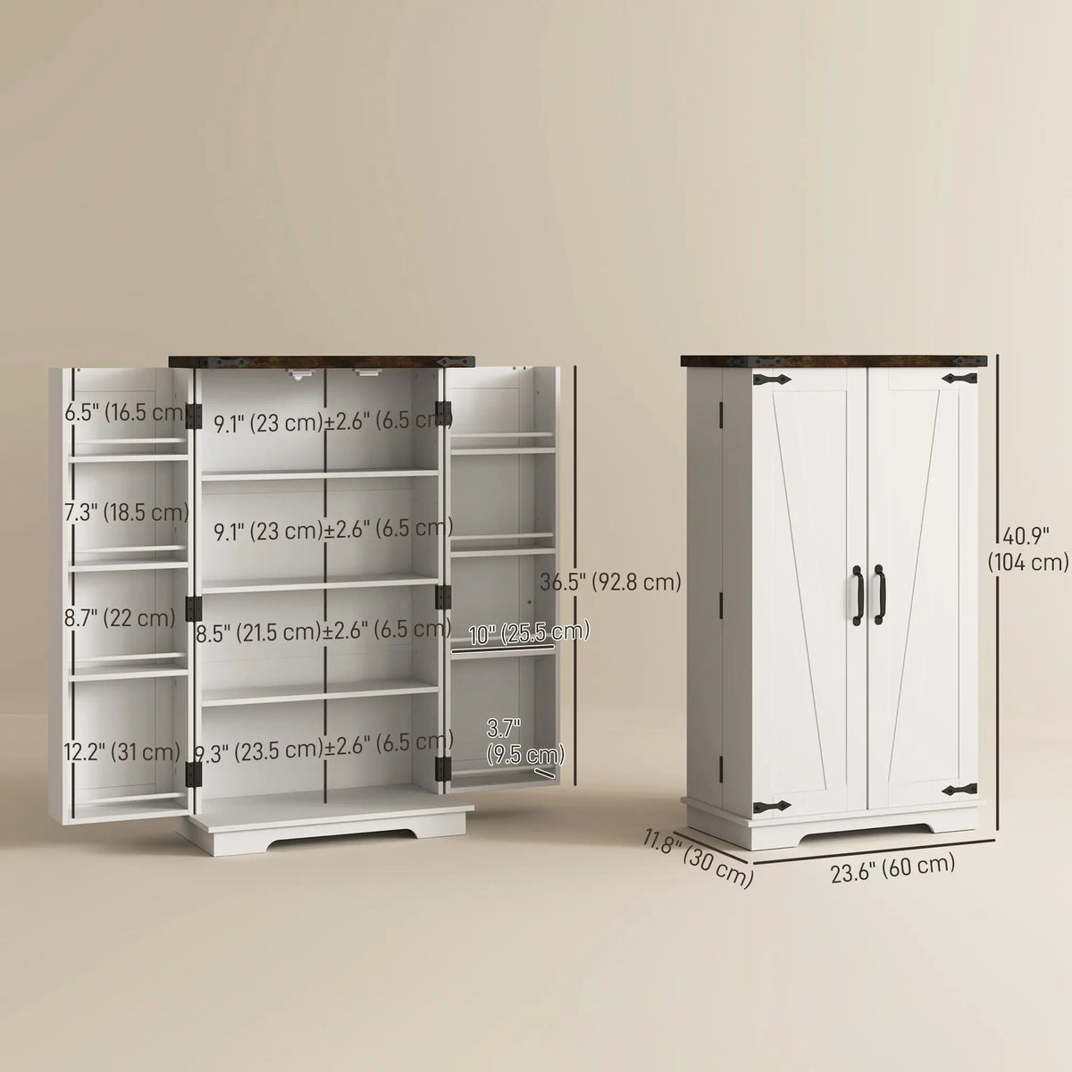 Farmhouse Kitchen Pantry Cabinet, Adjustable Shelves, White Kitchen Pantry Cabinets at Gallery Canada