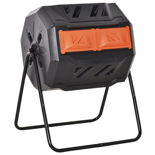 Dual Chamber Compost Bin, 43 Gallon, 360° Rotating, Orange