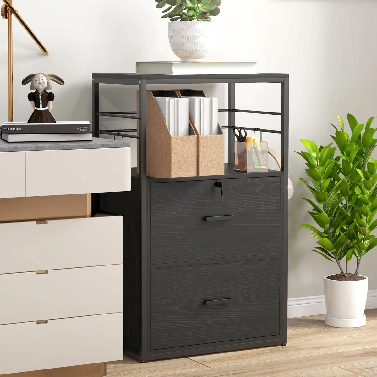 Lockable 2 Drawer Filing Cabinet, Adjustable Hanging Bar, Letter, A4, Legal Size, Black Office Cabinets & Cupboards at Gallery Canada