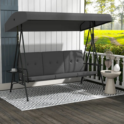 3-Seat Outdoor Swing With Adjustable Canopy, Side Tray, Removable Cushion, Grey Patio Swings with Stand at Gallery Canada