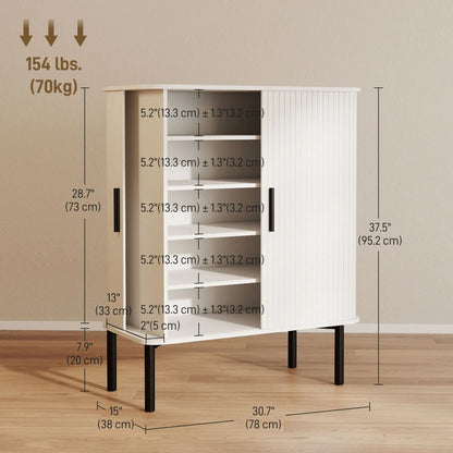 Shoe Cabinet Adjustable Shelves Side Cubbies Tambour Door, White Shoe Storage Cabinets & Racks at Gallery Canada