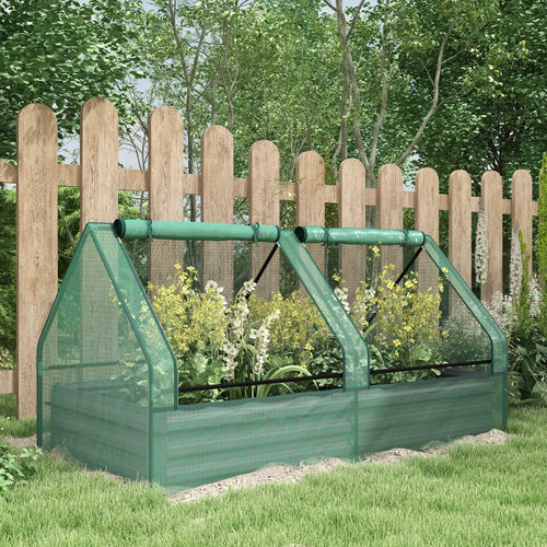 6' x 3' Metal Planter Box With Cover, Raised Garden Bed, Green And Dark Grey