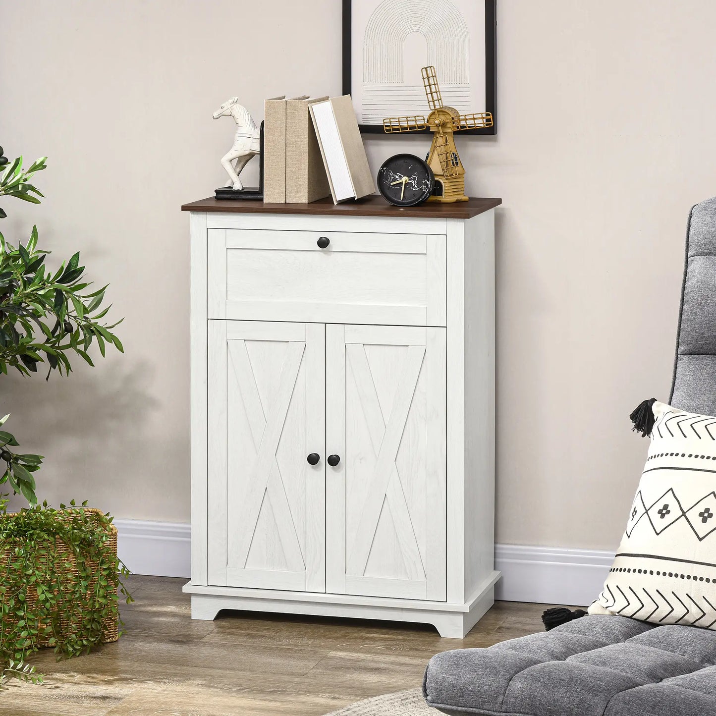 Farmhouse Sideboard Cabinet, Kitchen Living Room Storage, 23.6" x 11.8" x 34.4", White Kitchen Pantry Cabinets at Gallery Canada