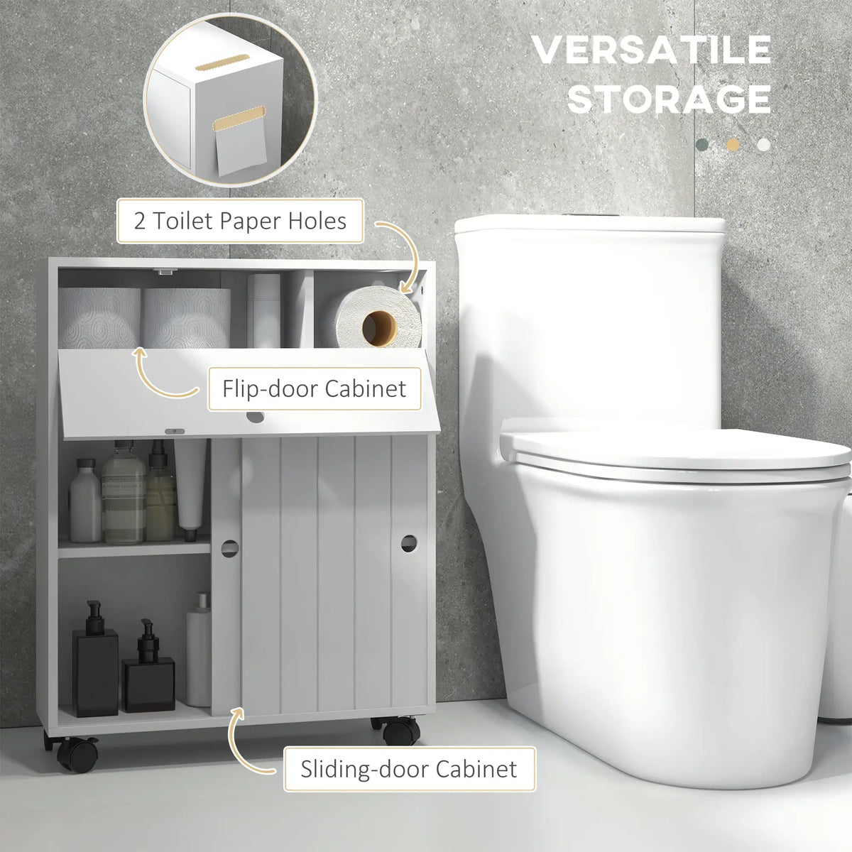 Bathroom Storage Cabinet, 20.5" x 6.75" x 26.5", Rolling Wheels, White Bathroom Cabinets at Gallery Canada
