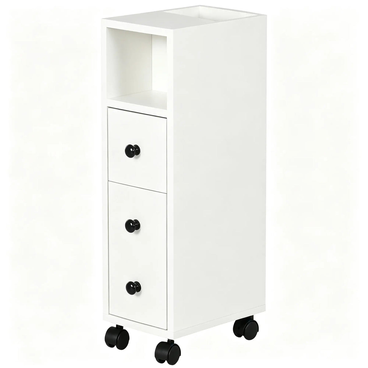 Slim Bathroom Cabinet with Wheels, Door, Drawer, 2 Compartments, White Bathroom Cabinets White at Gallery Canada