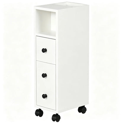 Slim Bathroom Cabinet with Wheels, Door, Drawer, 2 Compartments, White Bathroom Cabinets White at Gallery Canada