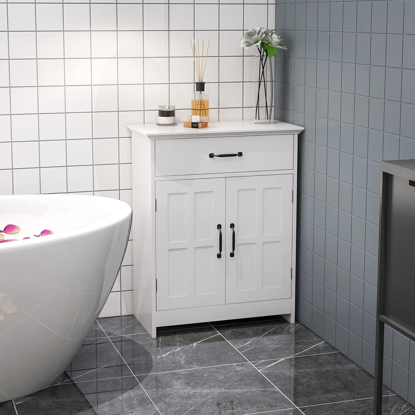 Bathroom Cabinet, 2 Doors, Adjustable Shelves, 23.6"x11.8"x29.5", White Bathroom Cabinets at Gallery Canada