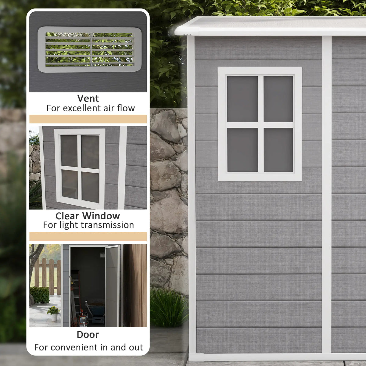 4'x5' Garden Tool Storage Shed, Lean to, Window, Vent, Plastic Roof, Grey Sheds at Gallery Canada