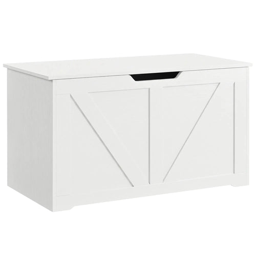 31.5 Inches Storage Chest with Safety Hinge, Wood Grain, White