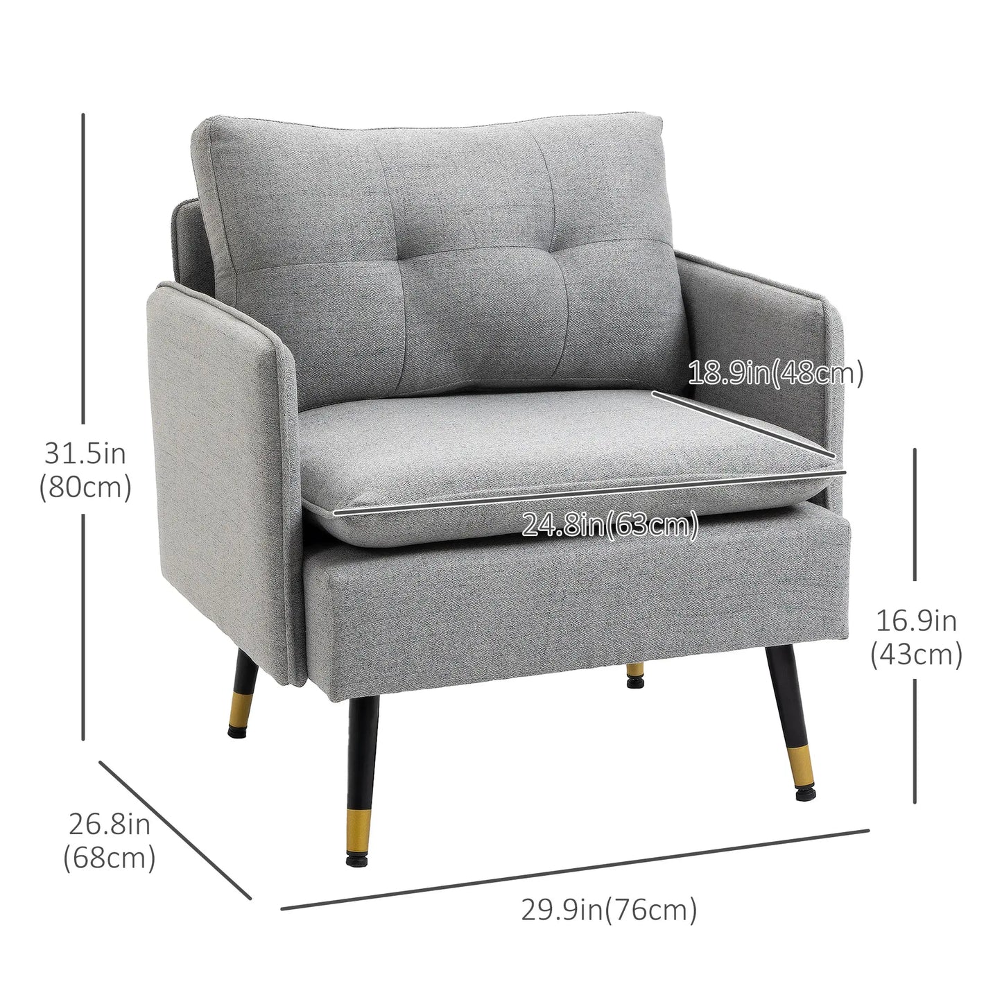 Modern Armchair, Upholstered Accent Chair, Tufted Back, Steel Legs, Grey Accent Chairs at Gallery Canada