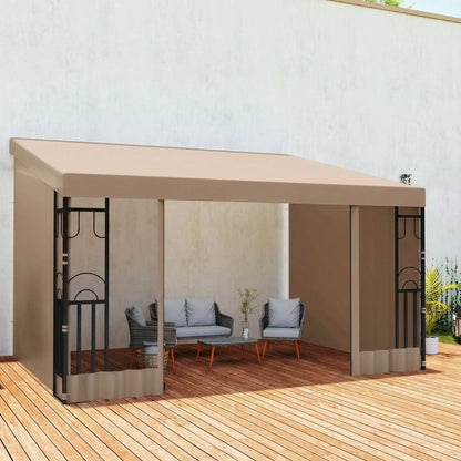 10' x 13' Wall Pergola, Outdoor Gazebo with Curtains, Nettings, Khaki