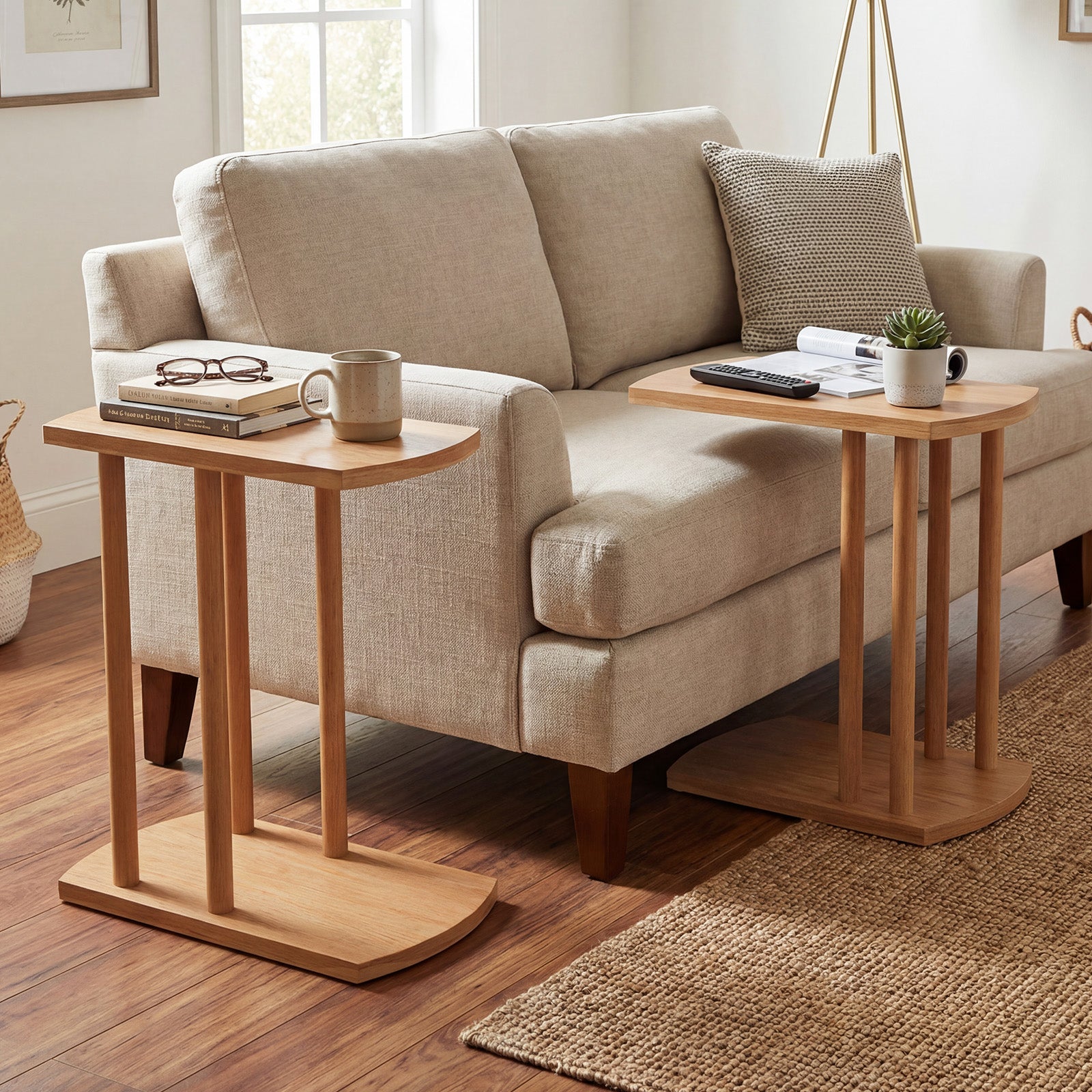 Narrow 2-Tier C-Shaped Teak Wood Side Table End & Side Tables at Gallery Canada