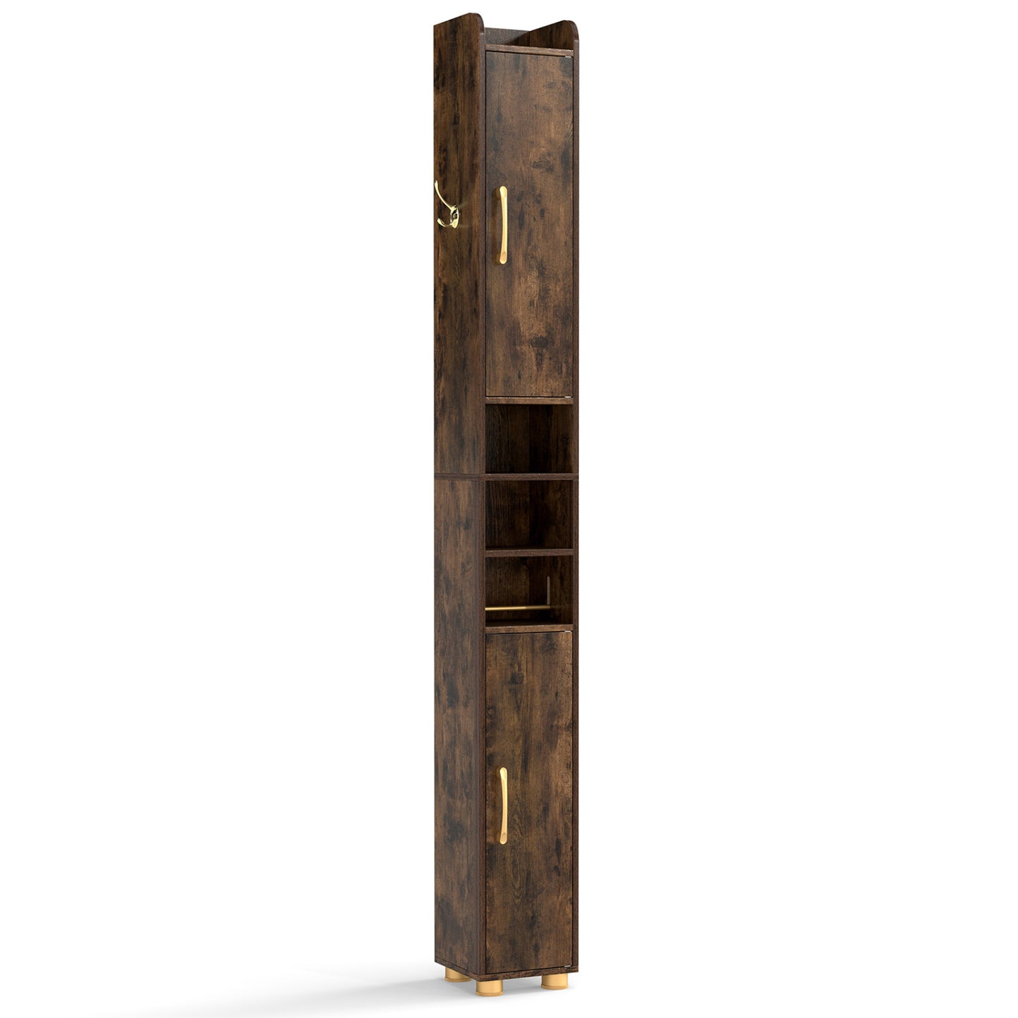 Narrow Bathroom Storage Cabinet, Open Shelves, Toilet Paper Holder Floor Cabinets Rustic Brown at Gallery Canada