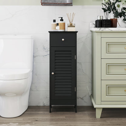 Narrow Bathroom Cabinet, Adjustable Shelf & Drawer, Black Floor Cabinets at Gallery Canada