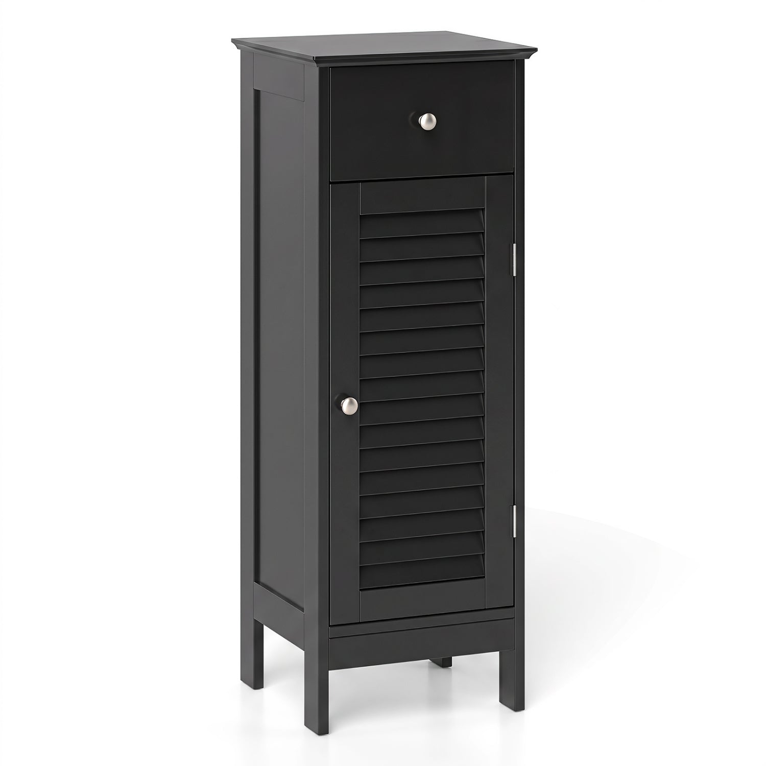 Narrow Bathroom Cabinet, Adjustable Shelf & Drawer, Black Floor Cabinets Black at Gallery Canada