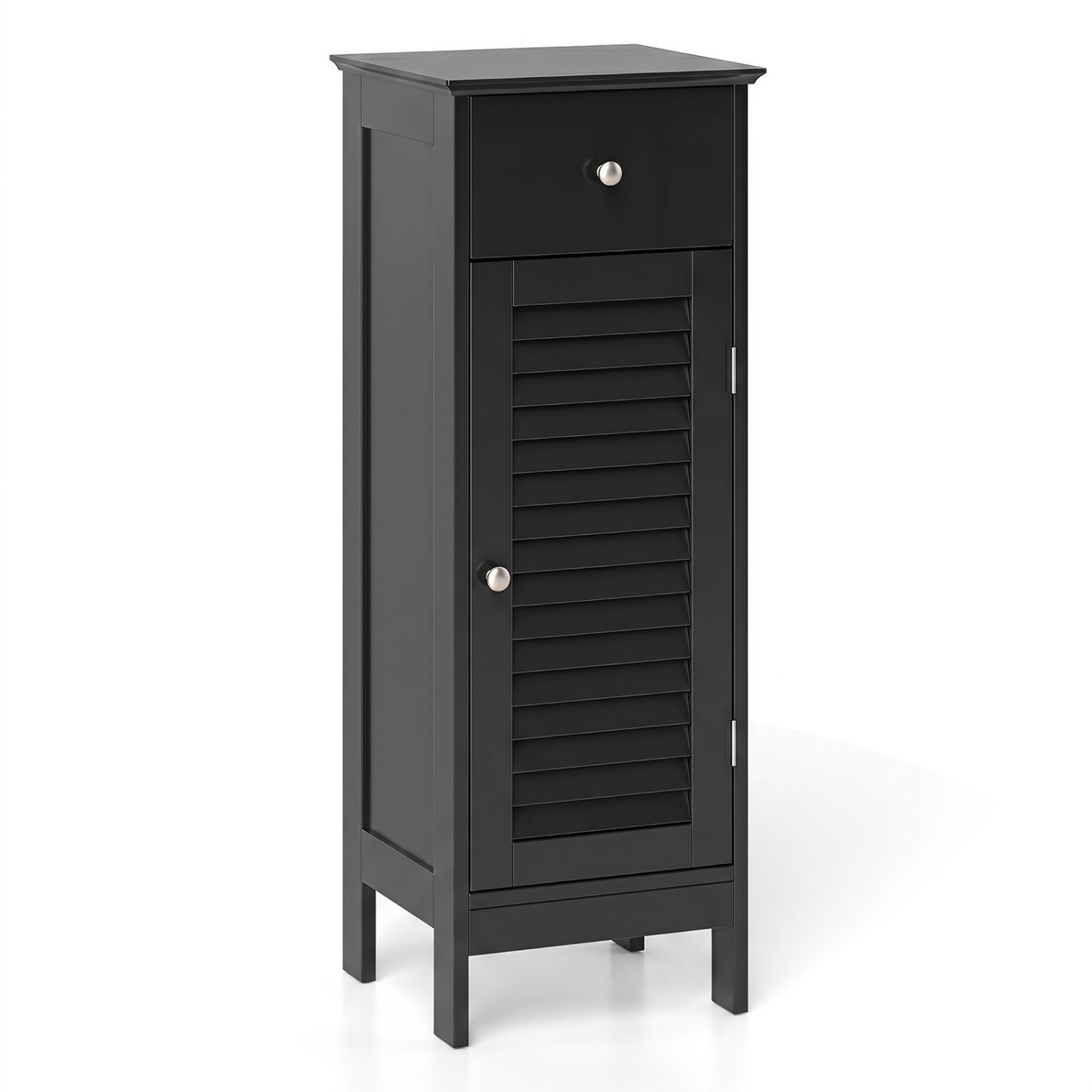Narrow Bathroom Cabinet, Adjustable Shelf & Drawer, Black Floor Cabinets Black at Gallery Canada
