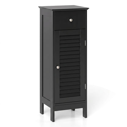 Narrow Bathroom Cabinet, Adjustable Shelf & Drawer, Black Floor Cabinets Black at Gallery Canada