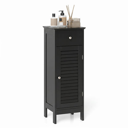 Narrow Bathroom Cabinet, Adjustable Shelf & Drawer, Black Floor Cabinets at Gallery Canada